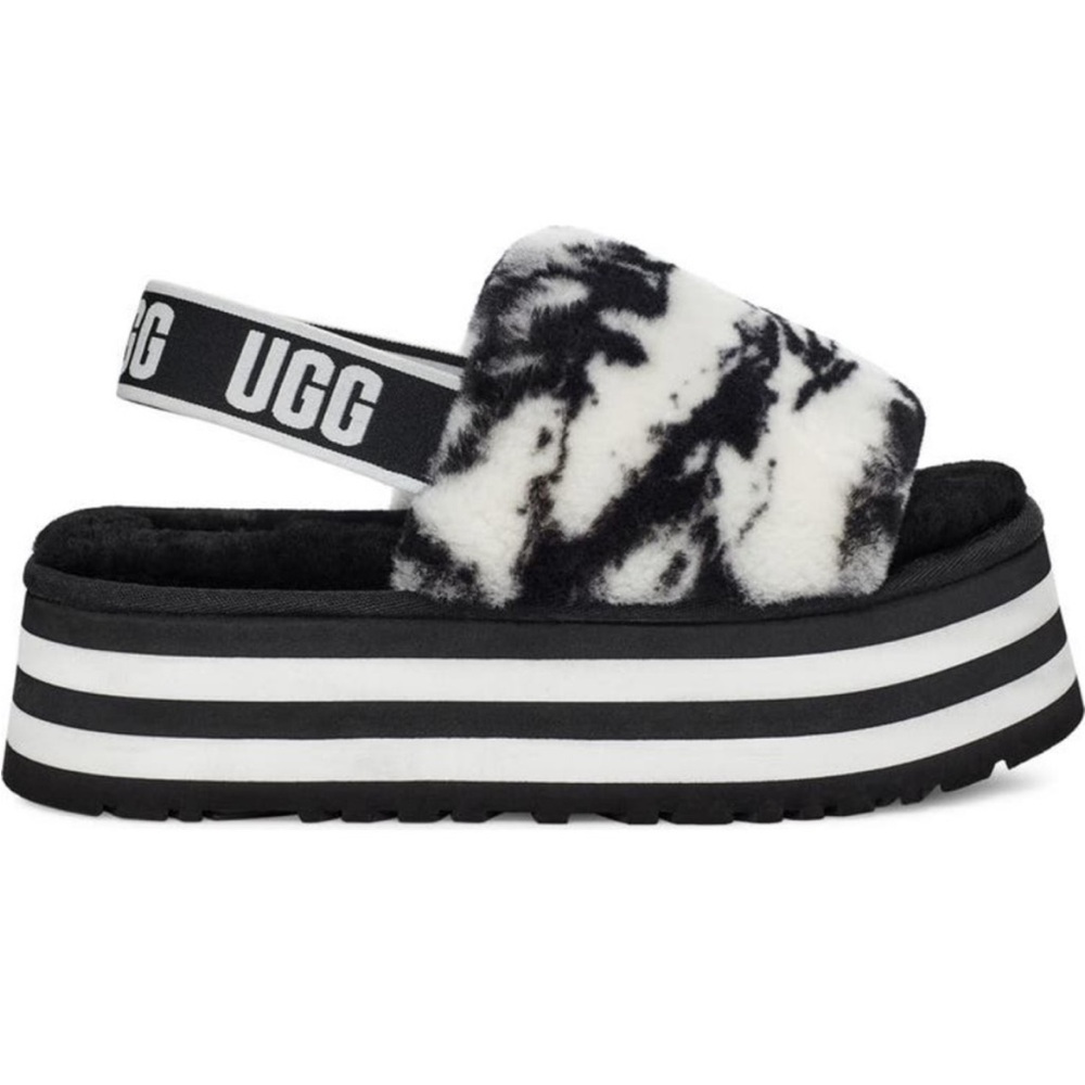Ugg Disco Marble Slide Platform Sandal Slippers Black White Sz 8